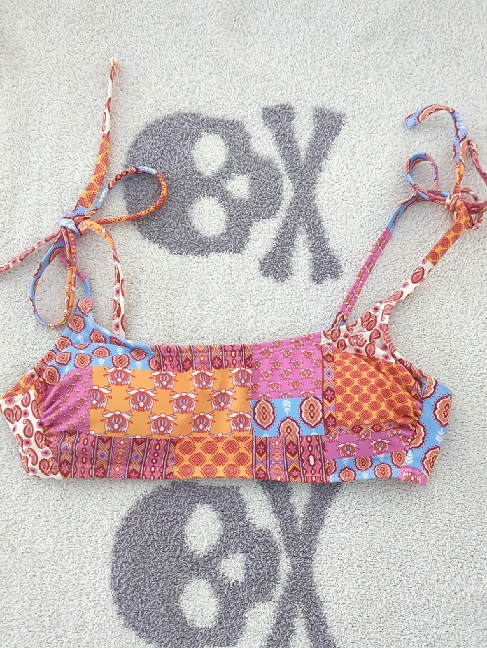 wild fable Orange Pink Blue Patchwork Bikini Top
